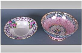 Newhall Decorative Bowl. Floral decoration on pink ground. Diameter 9.25 inches. Together with