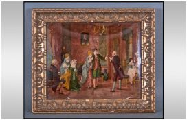 Late 19th Century Crystoleum, Depicting Georgian Interior scene with figures. Mounted and framed