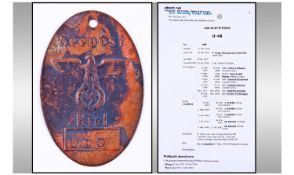 Sea Post Tag From A German U Boat Number 48