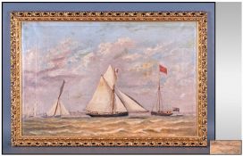 Oil On Canvas Royal Mersey Yacht Club Seascape At Liverpool Docks. 17 x 26 inches. Signed and