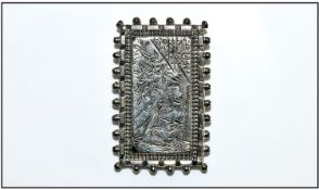 Early 20th Century Rectangular Silver Pressed Brooch. Unmarked. Pin Missing. 29 x 45mm.