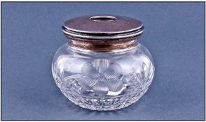 Silver Topped Cut Glass Hair Tidy. Top hallmarked for Birmingham r 1877, makers mark C.S.G & Co