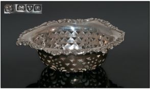 Silver Bonbon Dish, pierced interior with embossed acanthus shaped edge. Fully hallmarked for