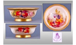 Royal Worcester Hand Painted Footed Bowl. Leaves and berries still life. Date 1928. Unsigned. Height