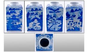 A Large 18th Century Chinese Export Blue And White Porcelain Tea Canister Shaped Jar. Decorated in