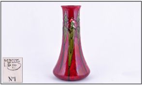 Minton Secessionist Red Lustre Vase, No.1 shape, flaring from a wide base to a narrower neck,