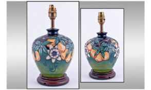 Moorcroft Modern Lamp Base. Passion fruits. Designer Rachael Bishop. Date 2002. Stands 11 inches