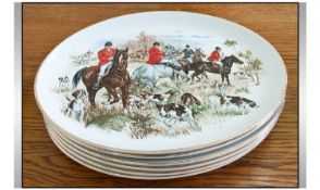 Collection Of Six Cabinet Plates. Decorated with nature/country scenes to the central panels. Each