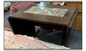 Contemporary Oak Veneered Dining Table with extended pottery tiled centre in an abstract design with