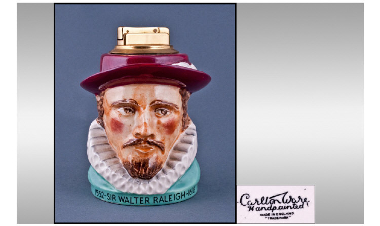 Carlton Ware Character Cigarette Lighter 'Sir Walter Raleigh', rare Carlton small character pot with