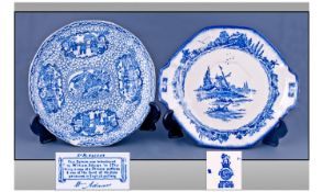 Royal Doulton Blue and White Plate 'Norfolk' design. 9 inches in diameter. Together with Adams