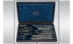 Holden Premier Draftsman Set. 17 Piece drawing instruments in fitted leather clad case, with silk