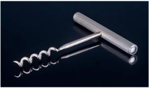 Wine Lovers. A Quality Silver Corkscrew of Bar Shape, Extremely Fine Engine Turning To The Main Body