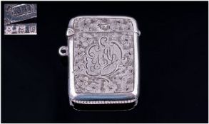 Silver Vesta Case, With Engraved Floral Decoration Throughout. Fully Hallmarked For Birmingham f