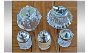 Collection Of Assorted Glass Ware, All Chrome Topped. Comprising Ronsons lighter, salt and pepper