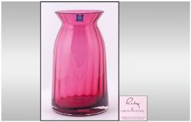 Dartington Crystal Ruby Coloured Vase. Height 8.5 inches. As new condition. With original box and