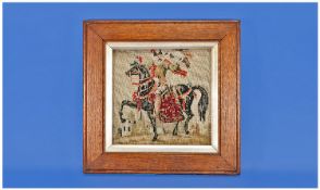 Small Petit Point Needlework Panel, in medium oak frame; the panel showing a gentleman in 16th/early