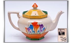 Clarice Cliff Hand Painted Large Teapot, Autumn Crocus Design. Circa 1928, Bizarre range. 6.5" in