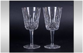 Waterford Fine Cut Crystal Large Water Goblets. 2 in total. Lismore pattern. Each 7 inches high