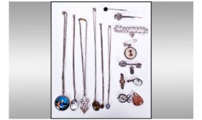 A Collection Of Silver/White Metal Jewellery. Comprising Brooches, Pendant and Chain, Pendants,