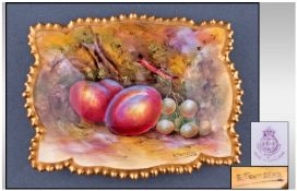 Royal Worcester Hand Painted Small Shaped Fruit Dish. Fruits still life. Signed E. Townsend. Date