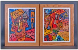 Robert Haworth 20th Century Artist Pair Of Prints. Abstract prints. Signed by the artist to lower