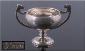 Edwardian Miniature Silver Trophy Two Handled Cup, Hallmark London 1908. Height 2.25 Inches.