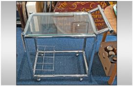 Italian Style Chrome Drinks Trolley with a Glass Top and Rack to base for bottle Holder- Missing
