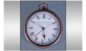 Reproduction Quartz Wall Clock In The Form Of A Large Pocket Watch. In a bronzed metal case.