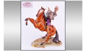 A Borsato Rare Hand Painted Figure Of Don Quote On Horseback. Borsato mark to base. Height 6.75