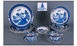 Booths Real Old Willow Pattern Dinner Ware. A8025. Comprising 4 dinner plates (9 inch diameter), 4