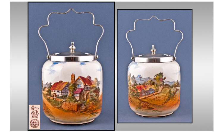 Royal Doulton Series Ware Lidded Biscuit Barrel With Silver Plated EPNS Top And Lid. Marked to