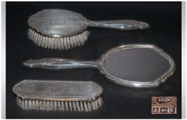 A Silver Backed Regency Striped 3 Piece Ladies Dressing Table Set. Comprising hand mirror, hand