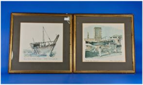 Two Signed Prints by Robin Newington, 1980, featuring Middle Eastern scenes