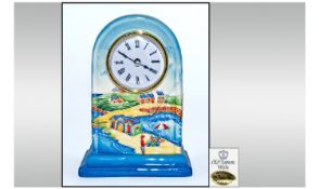 Old Tupton Ware Hand Painted Ceramic Seaside Clock. Bishop hat shape. Stands 6.75 inches high.