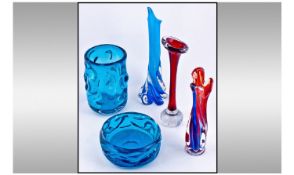 Two Whitefriars Glass Items. Comprising an ashtray and a vase (7 inches in height). Together with