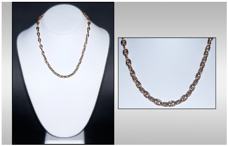 9ct Gold Fancy Link Chain. Looks early 20th century. Unmarked tests high carat. 34 grams. Length
