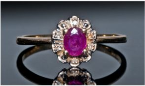 Ladies 9ct Gold Ruby And Diamond CLuster Ring Flowerhead Setting Marked 375