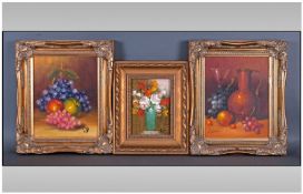 Three Various Framed Still Life Oils. Gilt Frames.