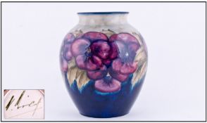 William Moorcroft Signed Ovoid Shaped Vase, 'Pansy' Design, Circa 1920's Signed To Underside, Stands