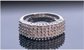 9ct White Gold Diamond Half Eternity Ring, Set With Four Rows Of Round Modern Brilliant Cut