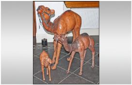 Set of Three Egyptian Figural Realistically Modelled Camels, leather clad, Mid to late Twentieth