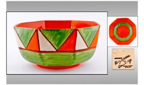 Clarice Cliff Hand Painted Octagonal Shaped Bowl, Abstract design, original Bizarre. Circa 1928.