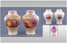 Royal Worcester Hand Painted Pair Of Vases. Fruits still lifes. Signed Rickets. Date 1916. Shape