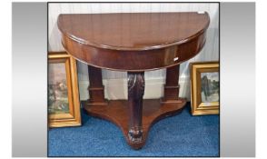 Victorian Mahogany Demi Lune Side Table, with carved leg on a platform base.