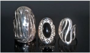 Three Modern Fashion Silver Rings. Stamped 925.