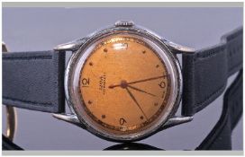Gents Liga Antimagnetic Manual Wind Wristwatch, With Copper Dial, Gilt Batons and Arabic Numerals,