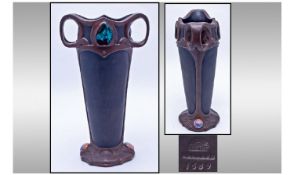 Bretby Large Art Nouveau Tall Vase impressed Bretby mark and signature to base. Stands 14" in