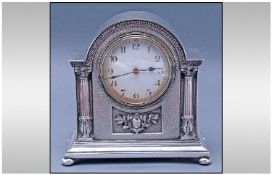 An Edwardian Silver Plated Quality Mantel Clock, with dome shaped top. 8 day movement. Height 7.5