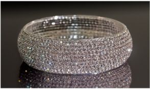 White Crystal Bangle, circular shape with convex sides completely encrusted with brilliant
